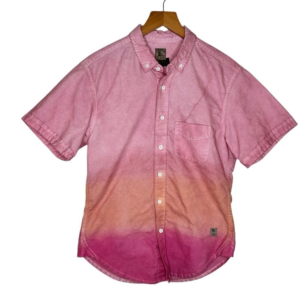 PRPS Goods and Co Dip Dye Button Front Top Short Sleeve Casual Shirt Men's Small